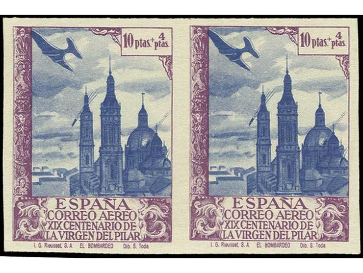 Airmail, 25 c. - 10 pts. including both colour errors of the 4 and 10 pta., horizontal pairs, imperfed, unused, very fine
