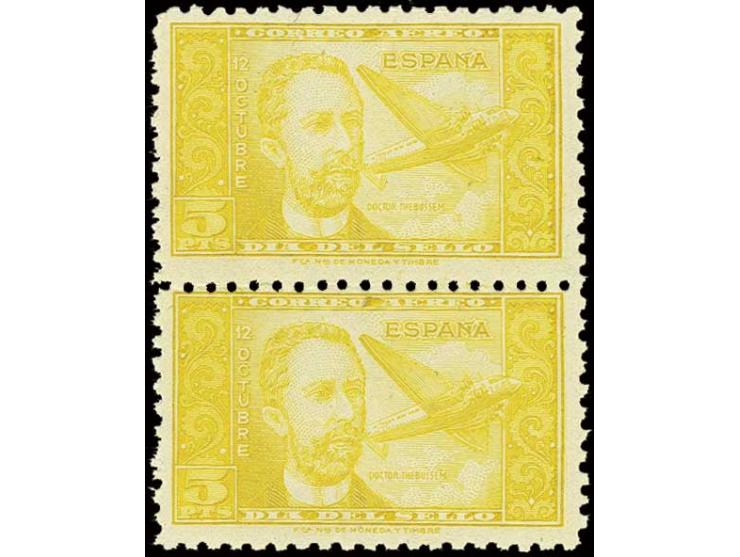 1944, Dr. Thebussem 5 pts., colour proof in yellow  in vertical pair, perforated, unhinged mint, rare (Edifil no. 983cc)