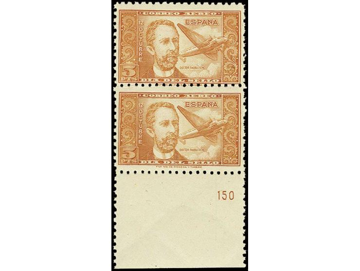 5 pts. in unissued colour brownish orange, vertical pair from the bottom sheet margin, unhinged mint, fine and rare, certific