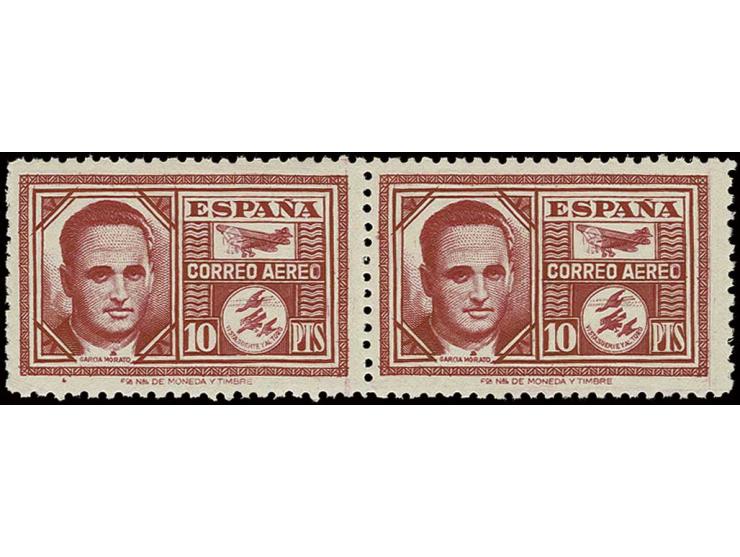1945, Garcia Morato 10 pts. in unissued colour brownish red (castano negruzco), horizontal pair, unhinged mint, very fine, op