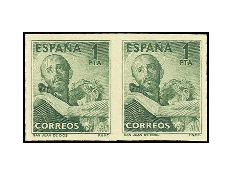 1950, San Juan de Dios 1 pta., imperforated proof in green in horizontal pair, unhinged mint, very rare, opinion Graus for a 