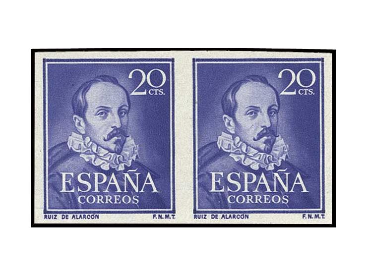 Juan Ruiz 20 c. bluish violett, imperforated horizontal pair, unhinged mint, opinion Graus for a split-up block of 4 (Edifil 