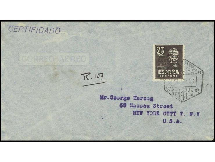 10 c. on 25 pts. with control number tied by hexagonal cancel to registered cover to New York, fine