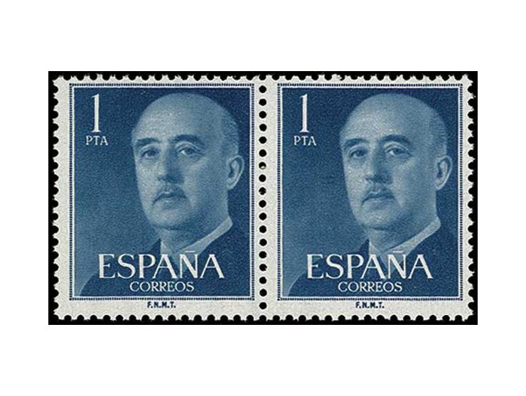 1 pta. in unissued colour dark greenish blue (azul claro), horizontal pair, unhinged mint, rare, opinion Graus (Edifil no. 11