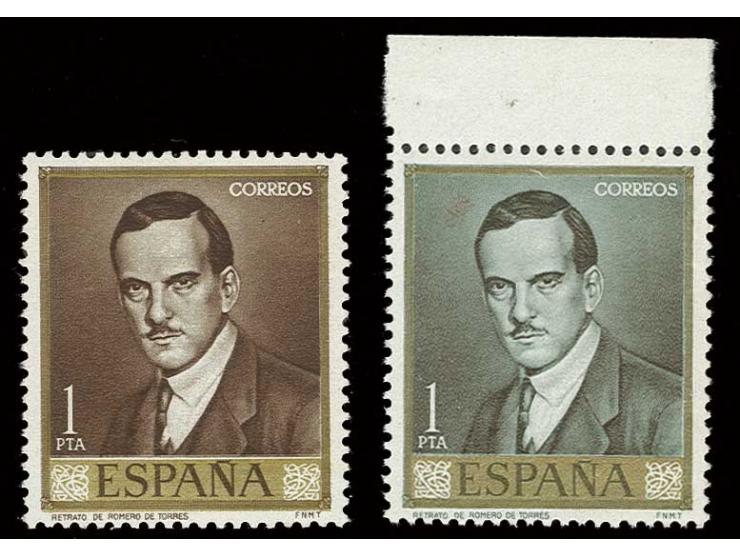 1965, 1 pta. slate-green/golden instead of brown/gold, with upper sheet margin, unhinged mint, very fine and scarce, signed R