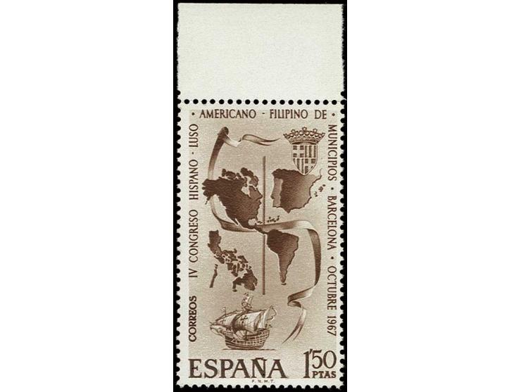 Municipal Congress Barcelona 1,50 pts., unissued colour brown, copy of the top sheet margin, unhinged mint, opinion Graus for