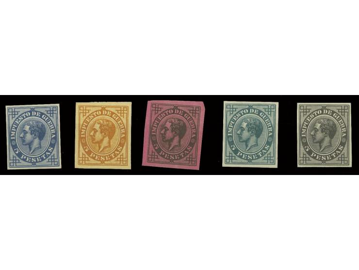 WAR STAMPS: 1876, 5 pts., 5 singles in different colours on ungummed paper, fine
