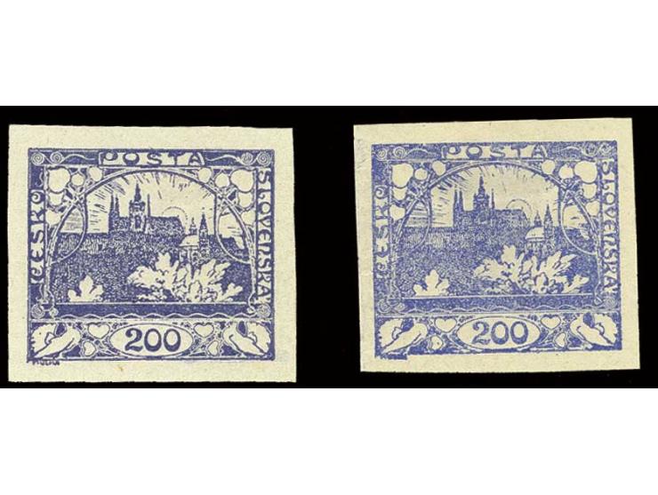 1918, Hradschin 200 h. violet blue, unused, signed Darmietzel BPP, a scarce stamp; normal shade attached for comparison