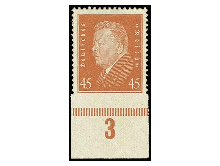 1928, Reichspräsidenten 45 Pfennig, Unterrandstück, unten ungezähnt, ungebraucht mit leicht unfrischem Originalgummi und klei