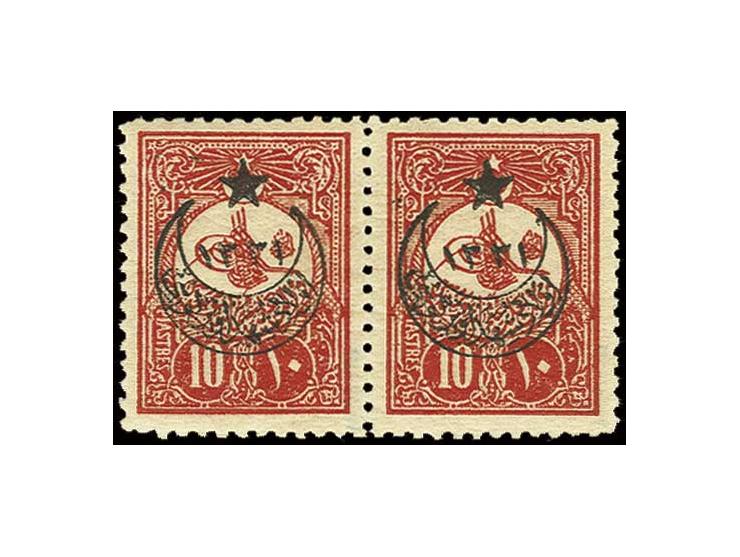 10 pia. brick-red, horizontal pair, unused, very fine, signed Vachat BPP