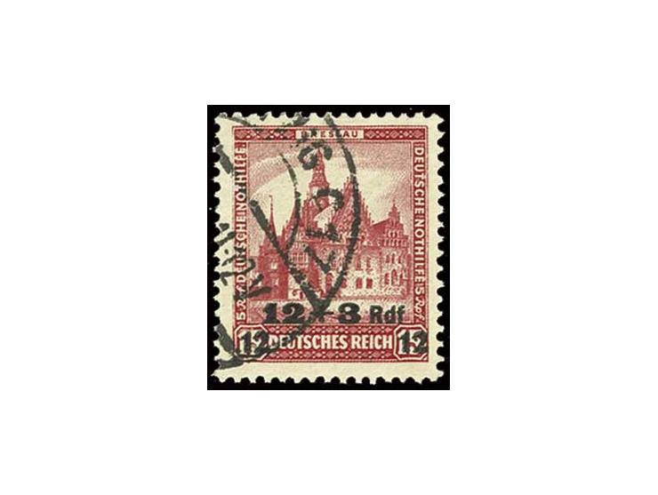 1932, Nothilfe 12+3 Pfennig mit dem seltenen Aufdruckfehler "Rdf" mit sauberem Stempel  "LEIPZIG C17"; Herr H.-G. Schlegel BP