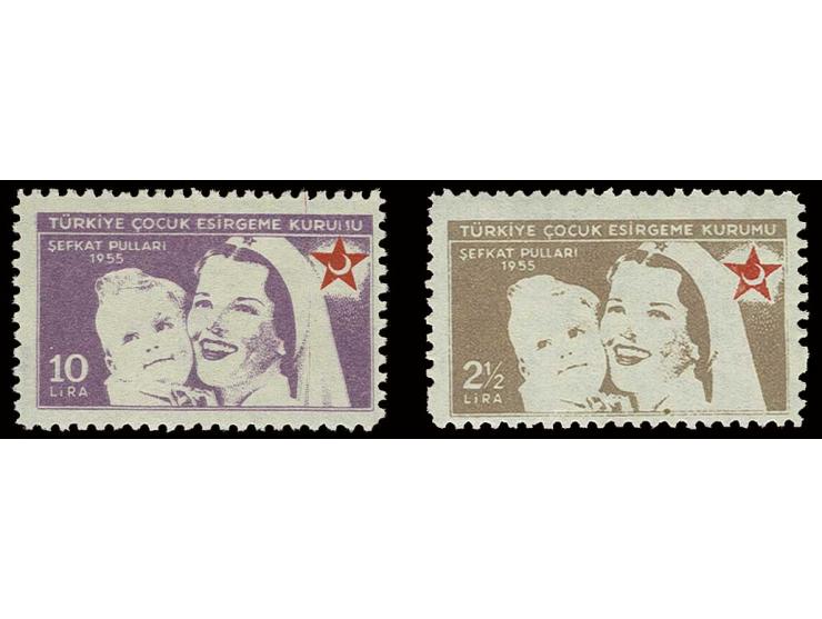 1955, Child-support, 2½ and 10 l., very well centered unhinged mint, signed with Engler certificate