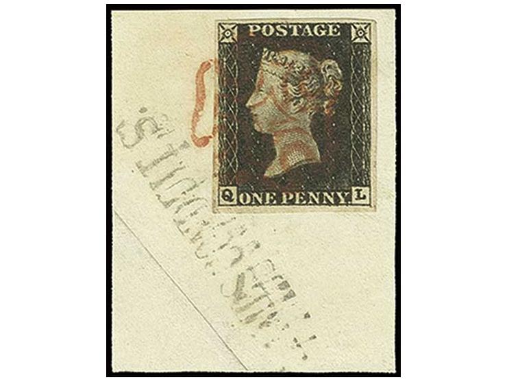 1 d. intense black, plate 1a, QL, early printing, good to wide margins all around, tied by red MC and straight-line "LAMBS CO