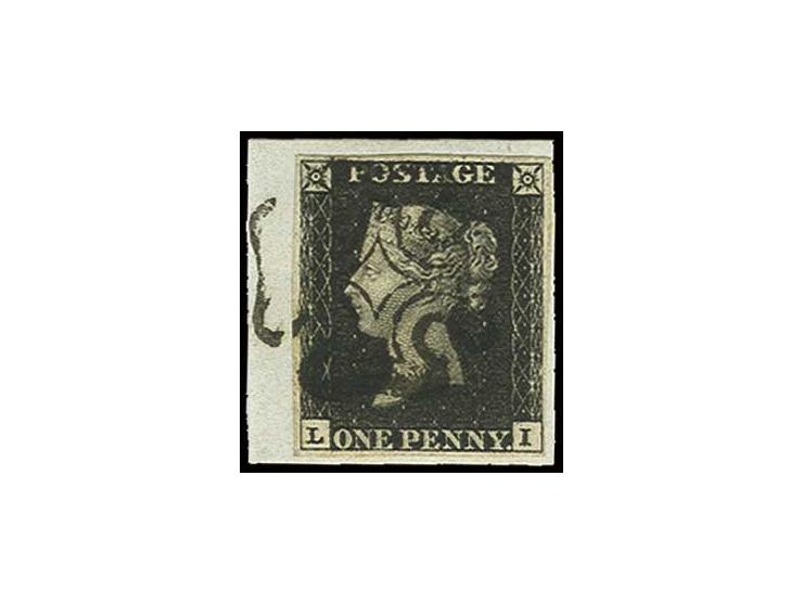 1 d. intense black, plate 6, LI, good to wide margins, tied by black MC to small piece, very fine, signed Georg Bühler with o
