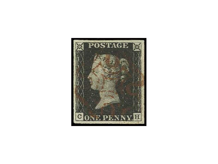 1 d. black, plate 1b, CH, good margins all round, light central red MC, extremely fine, signed  Georg Bühler