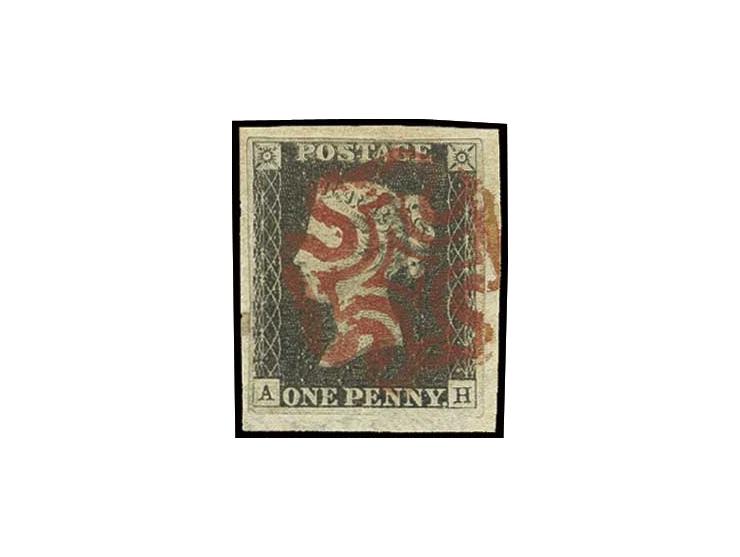 1 d.black, plate 3, AH, good to wide margins, tied by red MC to small piece, very fine, signed Knopke
