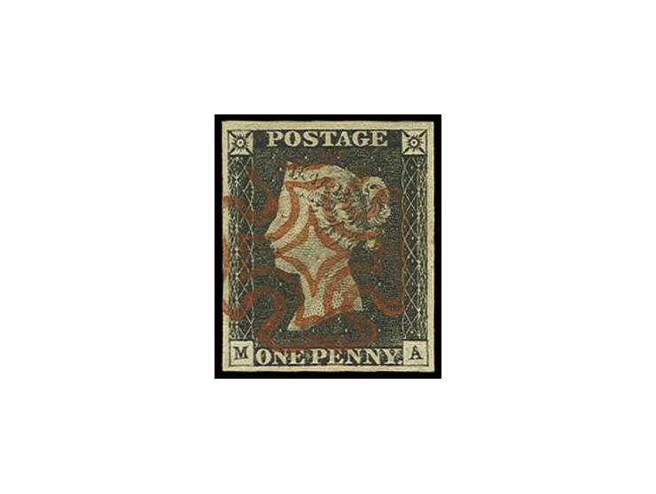 1 d. black, plate 3, MA, good margins all round, with central red MC, extremely fine, signed Pröschold BPP