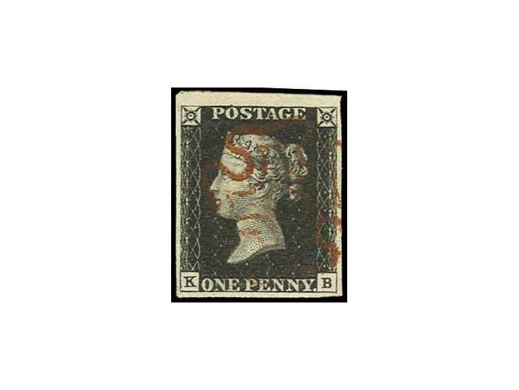1 d. black, plate 6, KB, good to wide margins all round,  clear red MC, extremely fine, certificate Louis BPP