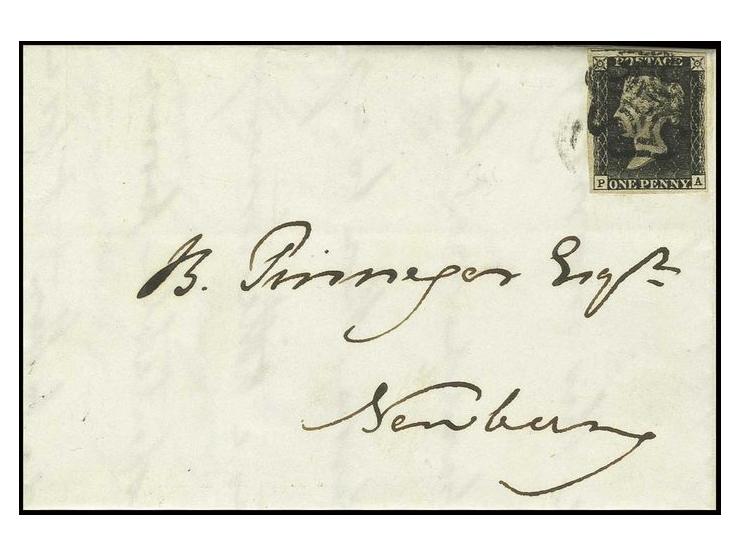 1 d. black, plate 6, PA, late printing, good to very wide margins all round, tied by clear black MC to entire letter from "RE