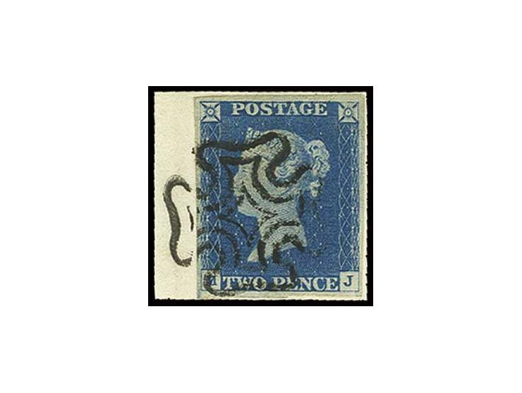 2 d. blue, plate 1, MJ, wide margins all round tied by black MC to piece, extremely fine, certificate Pröschold BPP