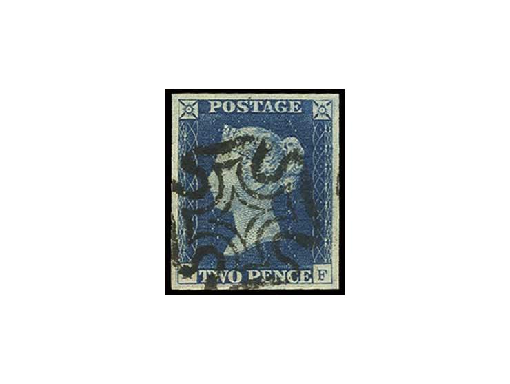 2 d. blue, plate 1, NF, wide margins all round with clear black MC, extremely fine, signed Pröschold BPP