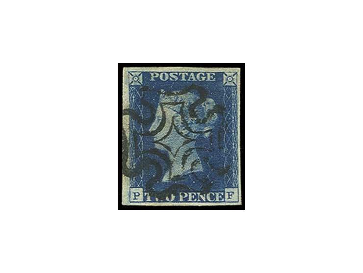 2 d. blue, plate 2, PF, wide margins all round with  central clear black MC, extremely fine, opinion Louis BPP