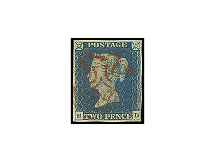 2 d. pale blue, plate 1, MD, good to wide margins all round, clear red MC, tiny rubbed on reverse, otherwise fine, opinion Lo