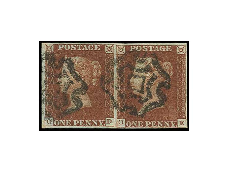 1 d. red-brown, plate 37, OD+OE, horizontal pair with good margins all round, with local MC of Norwich,  very fine, certifica