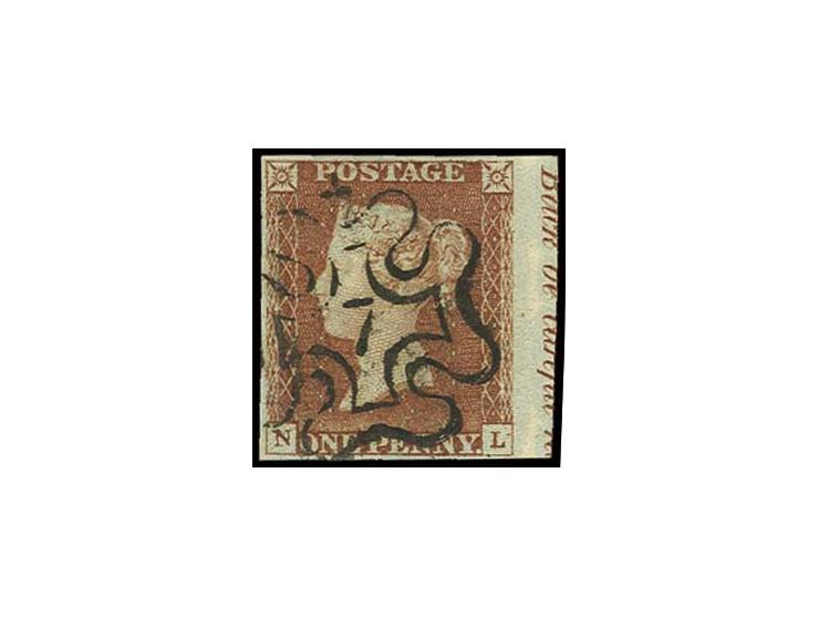 1 d. red-brown, NL, three sides with good margins and sheet margin at right with partial inscription "Back be careful not", w