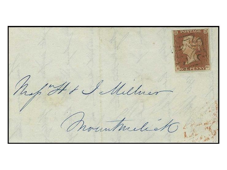 1 d. red-brown, RG, ample to good  margins tied by local MC of Dublin to folded letter, fine