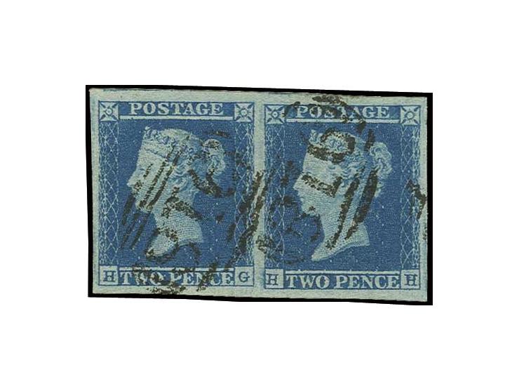 2 d. blue,HG-HH, horizontal pair with large margins all round with numeral "918", very fine