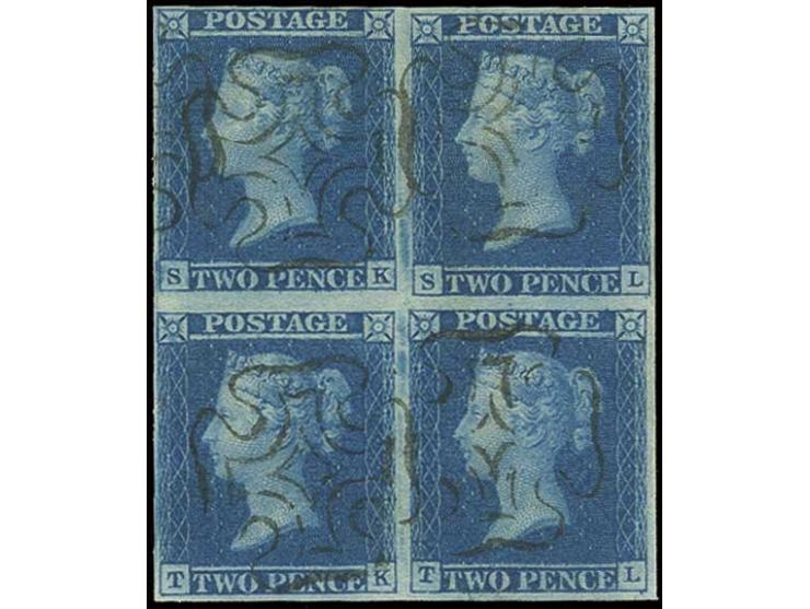 2 d. blue, SK-SL, TK-TL, block of four with ample to good margins all round with  clear black scottish type MC, signed Prösch