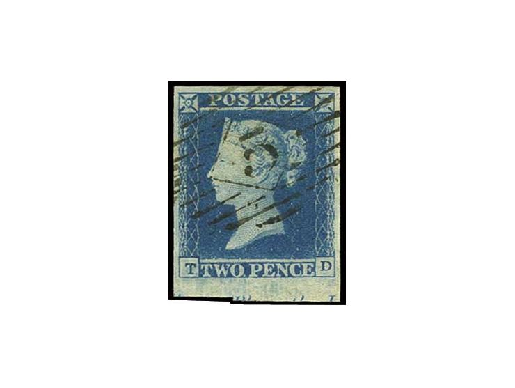 2 d. blue, plate 4, TD, ivory head, large margins all round from the bottom sheet margin with small part of inscription, clea