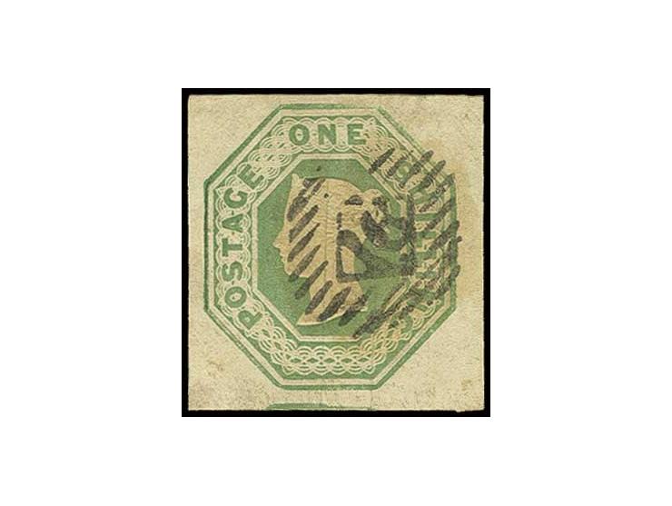 1 s. pale green, large margins all round with part of adjoining stamp at bottom, with clear numeral "16", certificate Richter
