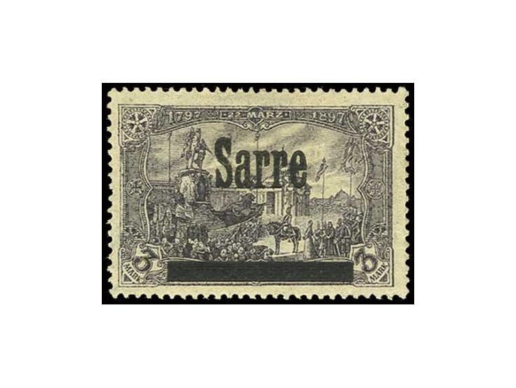1920, Germania-Ausgabe mit Aufdruck "SARRE", nicht ausgegebener Wert 3 Mark violettgrau, ungebraucht in einwandfreier und fri