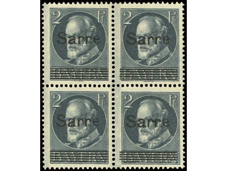 Ludwig mit Aufdruck SARRE, nicht ausgegebener Wert 2 Pfennig im 4er-Block, postfrisch in einwandfreier Erhaltung, Pracht, sig
