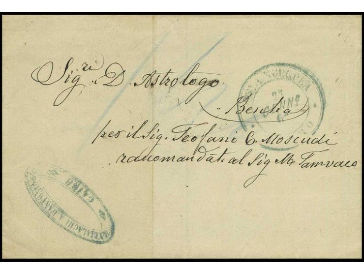 1864, Cover from Cairo with Type VI "Posta Europea / Cairo" in green on front, mailed to Benha at 1 1/2 piastre rate with sca