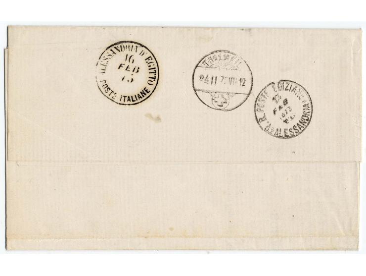 20 pa. blue, typographed, a superb single example used on 1873 Printed Matter rate entire letter to Thalweil, Switzerland tie