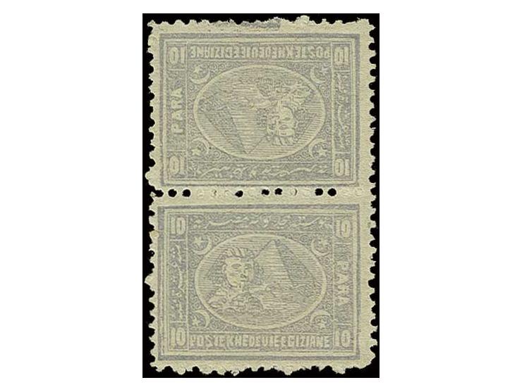 10 pa. grey, perf 12 ½, vertically tête-bêche mint pair, exceptionally fresh and fine for this variety (SG 36a).