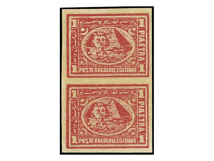 1 pia. red, the superb mint imperforate vertical pair, fresh and fine, full unmounted original gum. Ex the collection of Her 