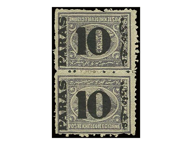 10 pa. on 2 ½ pia. violet, perf 12 ½, superb mint vertical tête-bêche pair with good perforations, fine colour and fine part 