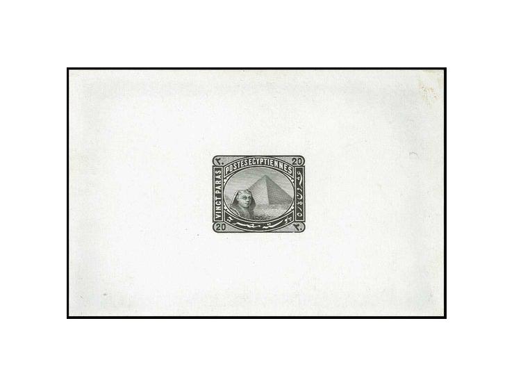 Die Proof for completed 20 paras value in black on glazed white card. Superb and scarce (Nile Post = $ 400).