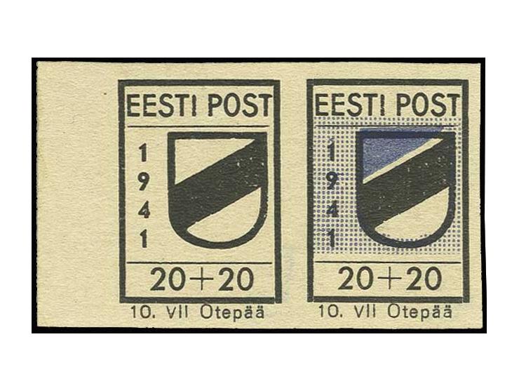 20+20 Kopeken geschnitten im waagerechten Paar vom linken Bogenrand, dabei die Randmarke ohne Blaudruck, postfrisch in einwan