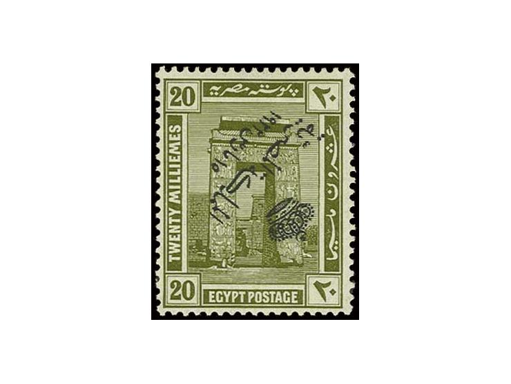 20 m. olive, a fine mint example with variety overprint inverted. Fine, large part original gum. Only 200 stamps with this va