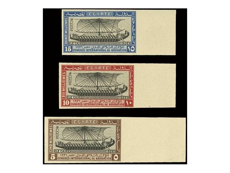 Navigation Congress, 5 - 15 m., the Farouk Royal imperforate set , all marginal from right of sheet, fresh and very fine. Rar