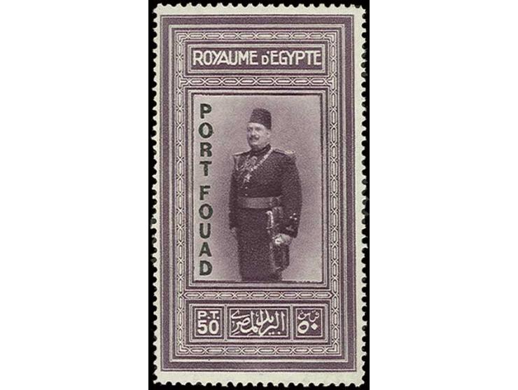 Port Fouad, 5 m. - 50 pia., very fresh and fine, large part original gum. A rare set, only 1500 sets issued  (Mi. 2.200,-)