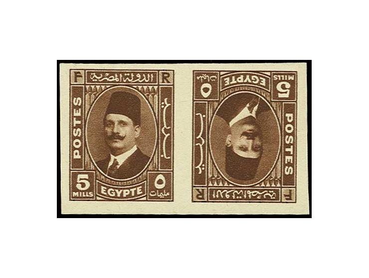 1936/37, 5 m. deep red brown, imperforate tete-beche pair, fresh and fine unused as issued (Nile Post D132fP = $ 300).