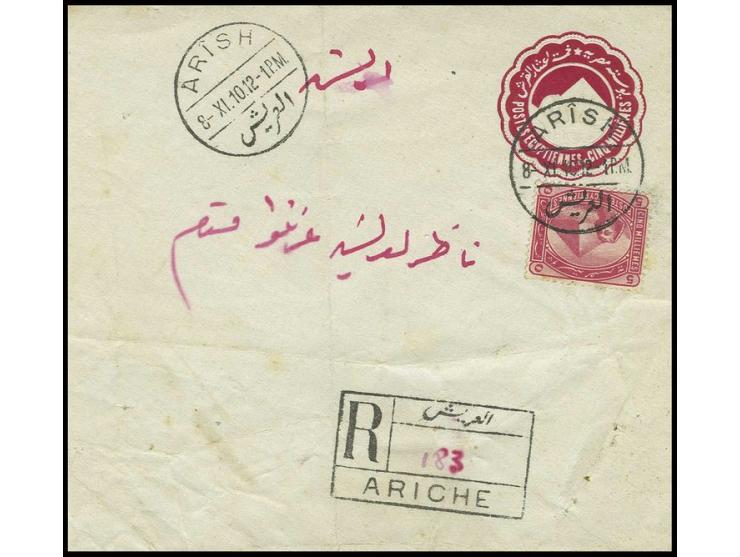 "ARISH 8-XI.10", 2 clear strikes on envelope 5 m. with additional franking 5 m. as registered cover with boxed handstamp "R/A