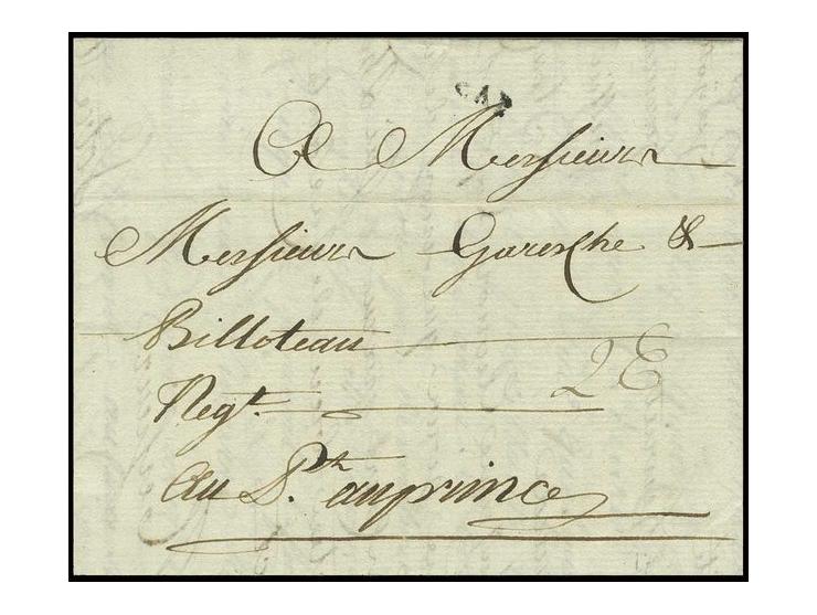 1781, "CAP", small straight-line on entire letter to Port-au-Prince, fine