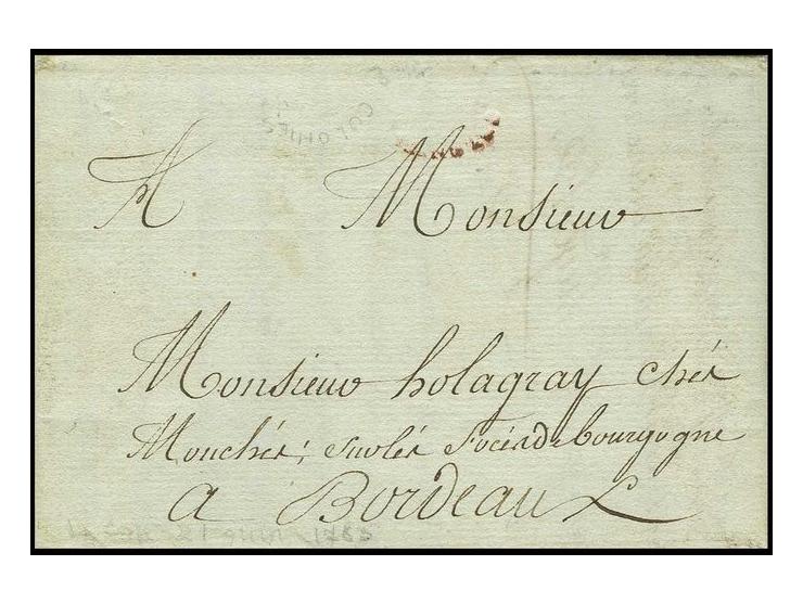 1783, entire letter from Cap to Bordeaux with frontside somewhat unclear bowed red "COLONIES"